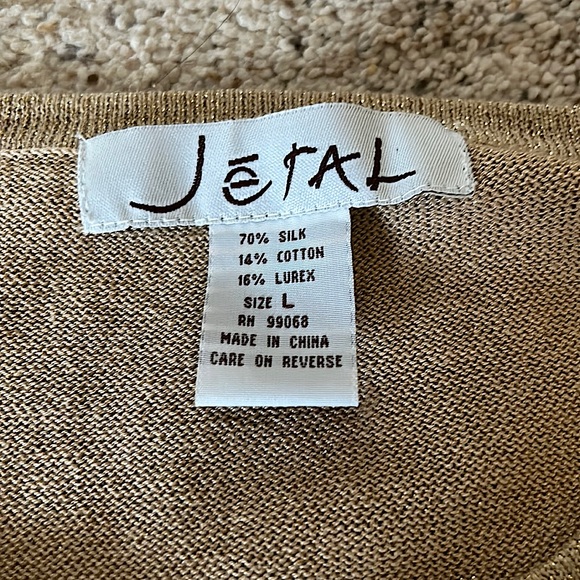 Jetal Silk Gold Metallic Thread Button Front Long Sleeve Shirt Top **Sz L** - Picture 4 of 4